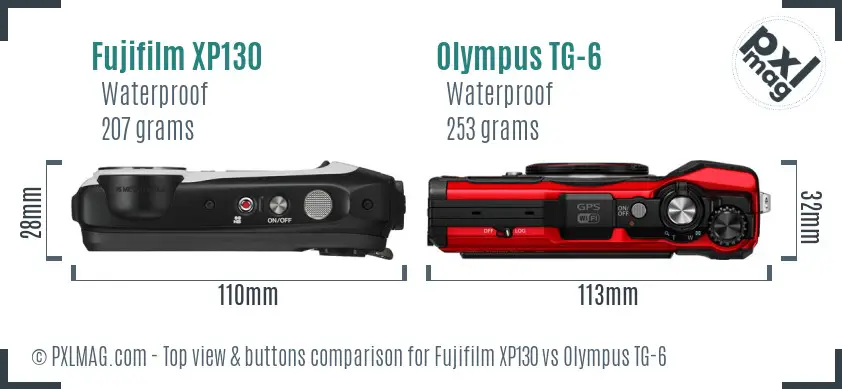 Fujifilm XP130 vs Olympus TG-6 top view buttons comparison