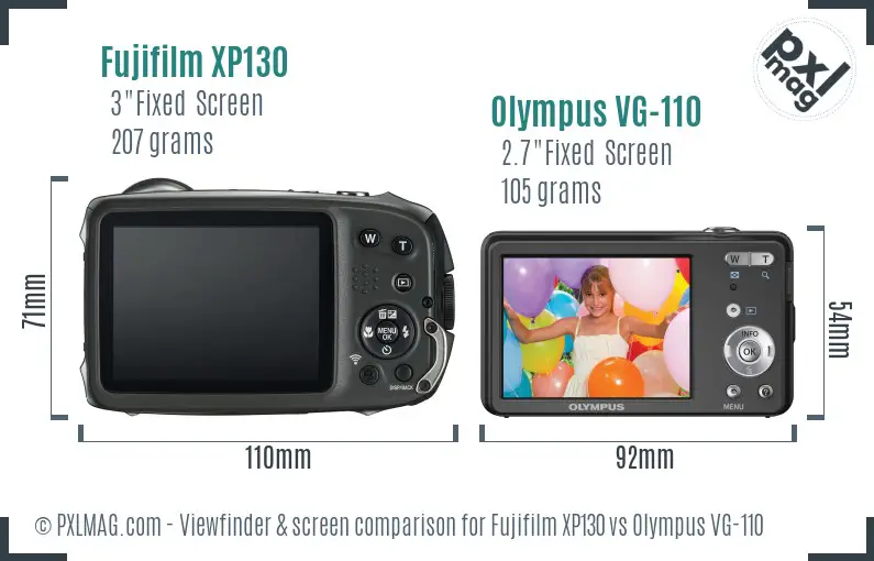 Fujifilm XP130 vs Olympus VG-110 Screen and Viewfinder comparison
