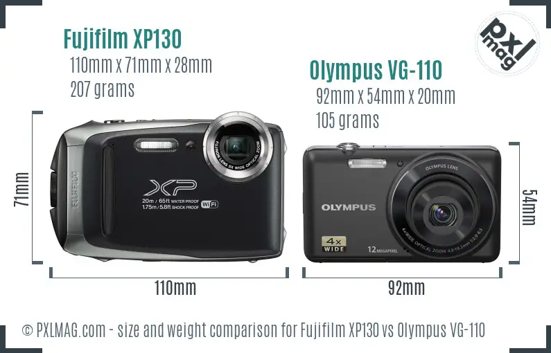 Fujifilm XP130 vs Olympus VG-110 size comparison