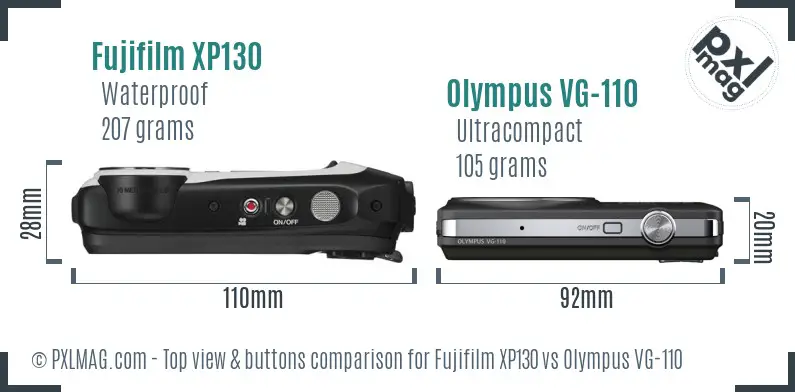 Fujifilm XP130 vs Olympus VG-110 top view buttons comparison