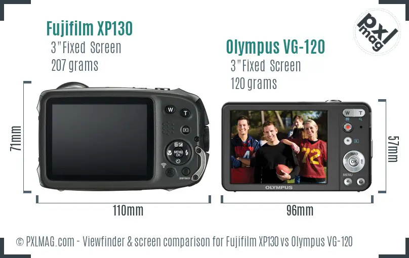 Fujifilm XP130 vs Olympus VG-120 Screen and Viewfinder comparison