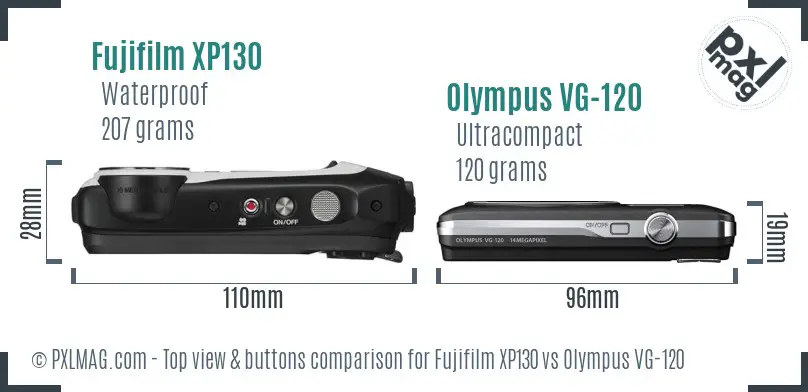 Fujifilm XP130 vs Olympus VG-120 top view buttons comparison