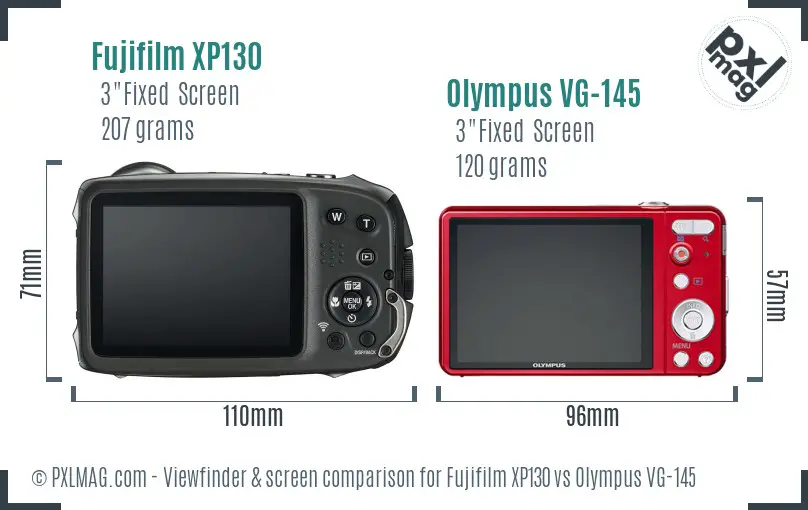 Fujifilm XP130 vs Olympus VG-145 Screen and Viewfinder comparison