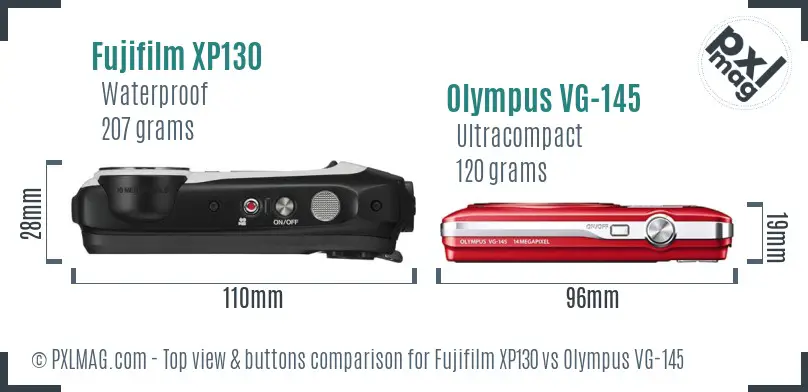 Fujifilm XP130 vs Olympus VG-145 top view buttons comparison