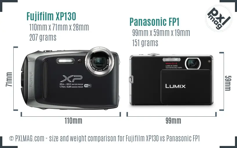 Fujifilm XP130 vs Panasonic FP1 size comparison