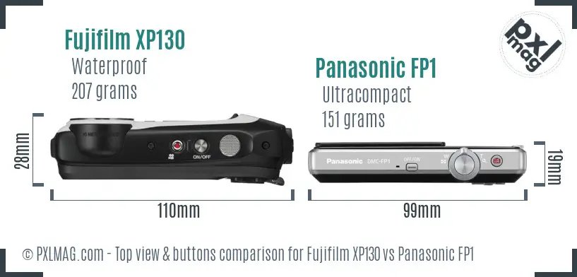 Fujifilm XP130 vs Panasonic FP1 top view buttons comparison