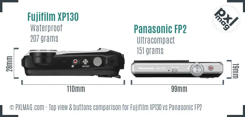 Fujifilm XP130 vs Panasonic FP2 top view buttons comparison