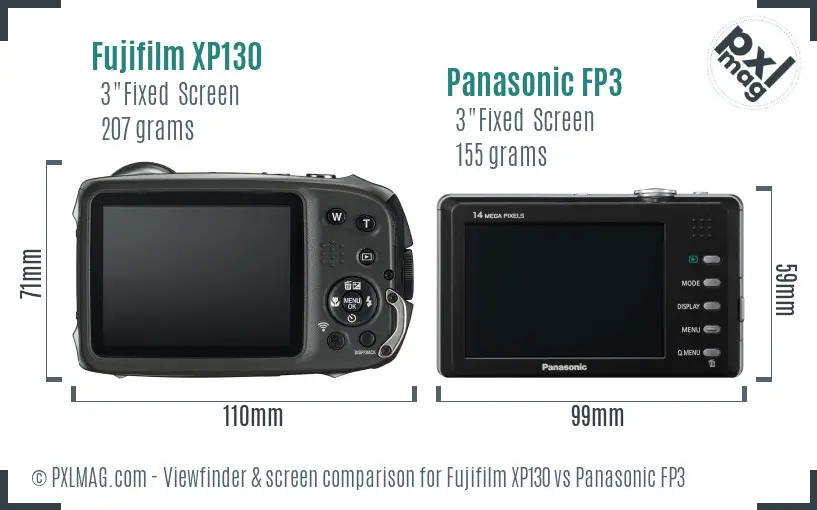 Fujifilm XP130 vs Panasonic FP3 Screen and Viewfinder comparison