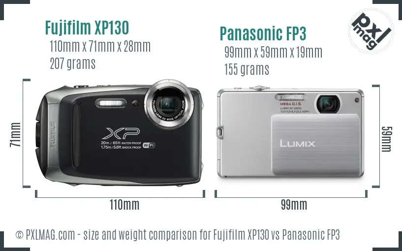 Fujifilm XP130 vs Panasonic FP3 size comparison