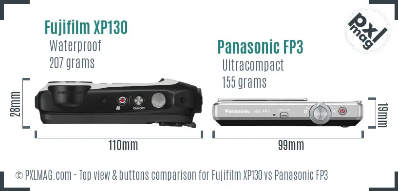 Fujifilm XP130 vs Panasonic FP3 top view buttons comparison