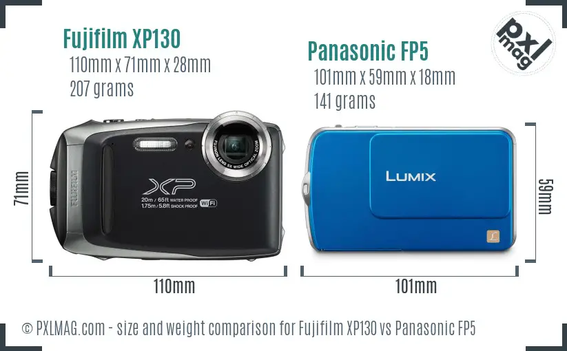 Fujifilm XP130 vs Panasonic FP5 size comparison