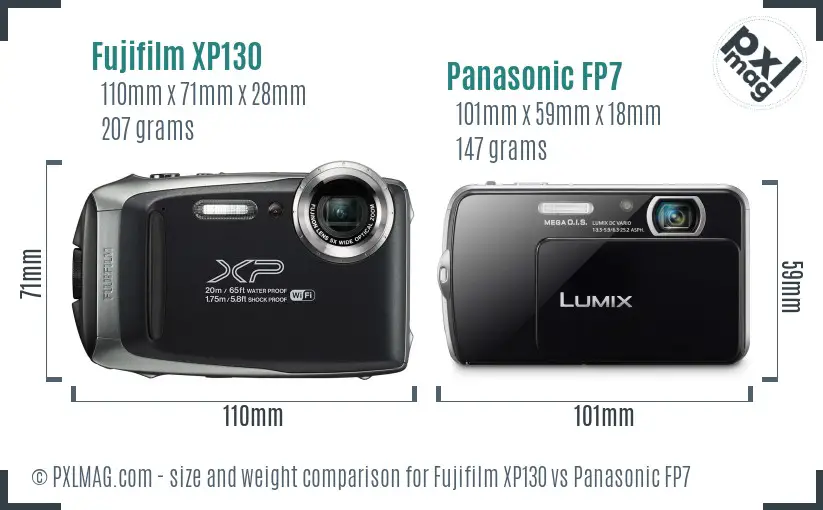 Fujifilm XP130 vs Panasonic FP7 size comparison
