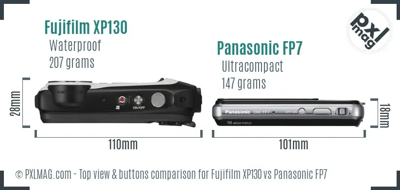 Fujifilm XP130 vs Panasonic FP7 top view buttons comparison