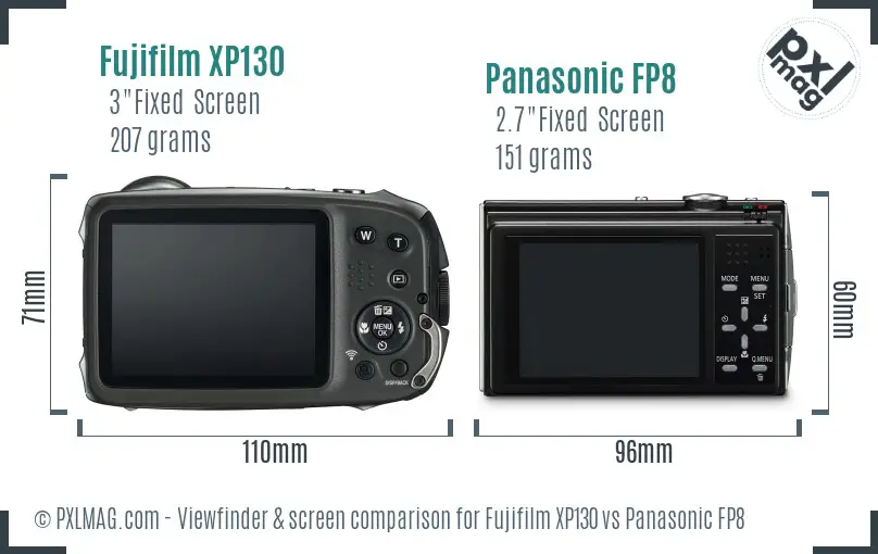 Fujifilm XP130 vs Panasonic FP8 Screen and Viewfinder comparison