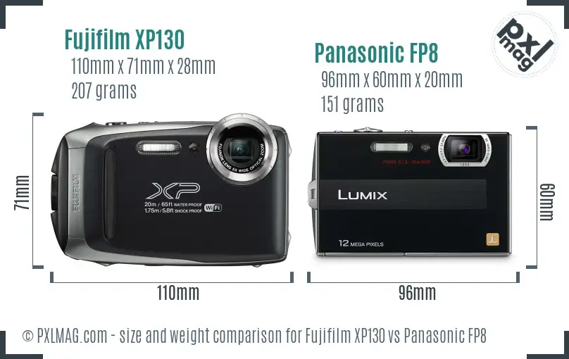 Fujifilm XP130 vs Panasonic FP8 size comparison