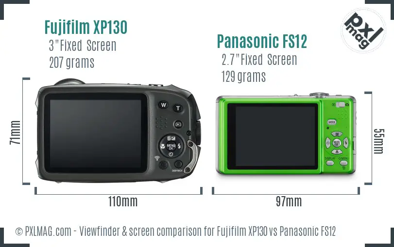 Fujifilm XP130 vs Panasonic FS12 Screen and Viewfinder comparison