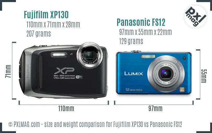 Fujifilm XP130 vs Panasonic FS12 size comparison