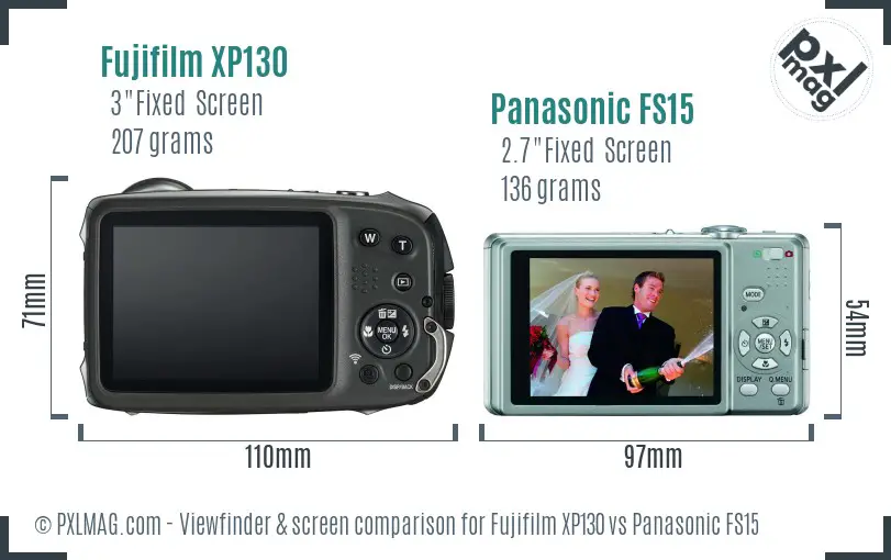 Fujifilm XP130 vs Panasonic FS15 Screen and Viewfinder comparison