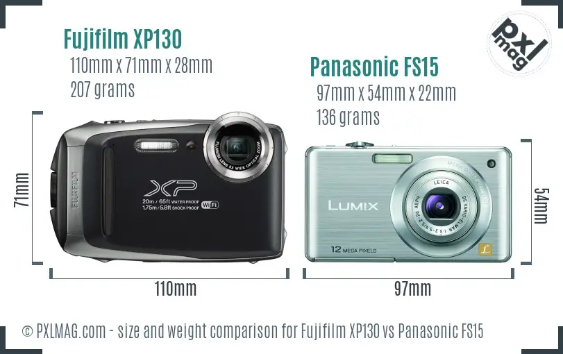 Fujifilm XP130 vs Panasonic FS15 size comparison