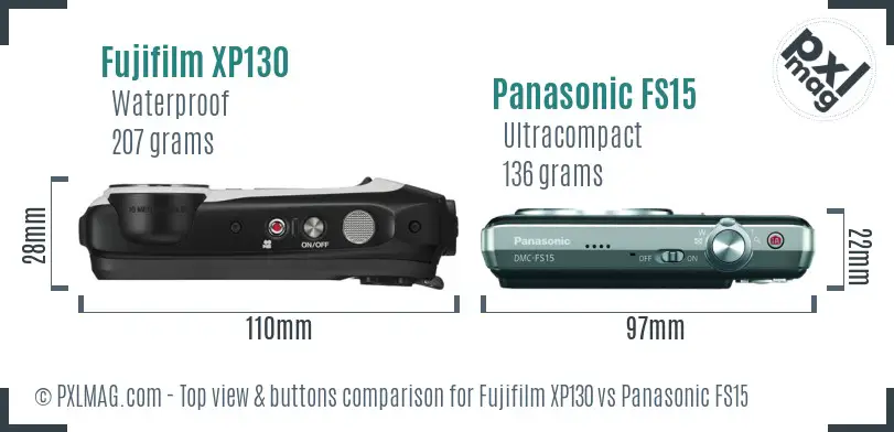 Fujifilm XP130 vs Panasonic FS15 top view buttons comparison