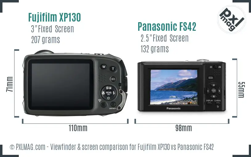 Fujifilm XP130 vs Panasonic FS42 Screen and Viewfinder comparison