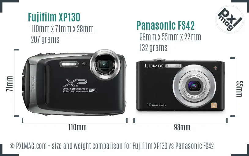 Fujifilm XP130 vs Panasonic FS42 size comparison