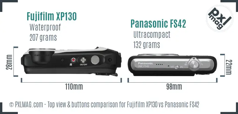 Fujifilm XP130 vs Panasonic FS42 top view buttons comparison