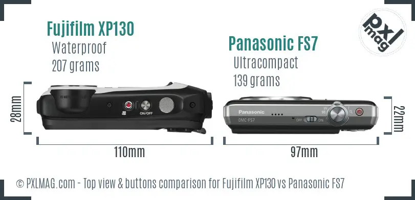 Fujifilm XP130 vs Panasonic FS7 top view buttons comparison Fujifilm XP130 vs Panasonic FS7 top view buttons comparison
