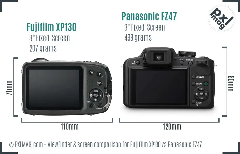 Fujifilm XP130 vs Panasonic FZ47 Screen and Viewfinder comparison