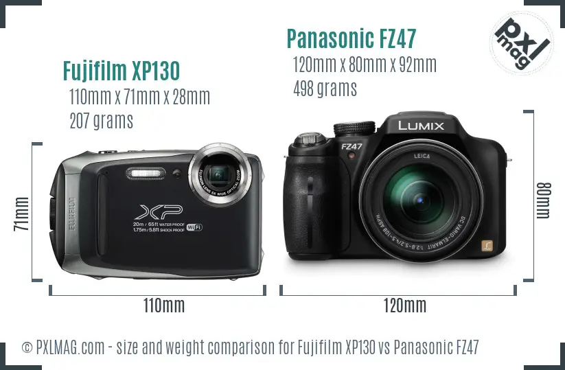 Fujifilm XP130 vs Panasonic FZ47 size comparison