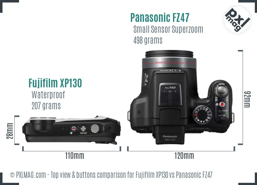 Fujifilm XP130 vs Panasonic FZ47 top view buttons comparison