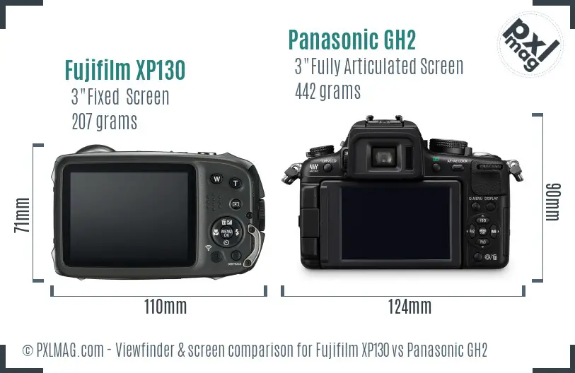Fujifilm XP130 vs Panasonic GH2 Screen and Viewfinder comparison