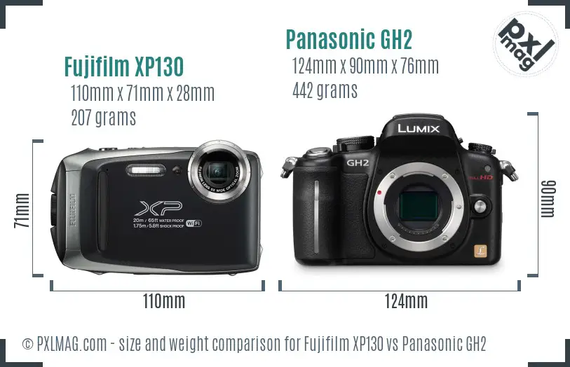 Fujifilm XP130 vs Panasonic GH2 size comparison