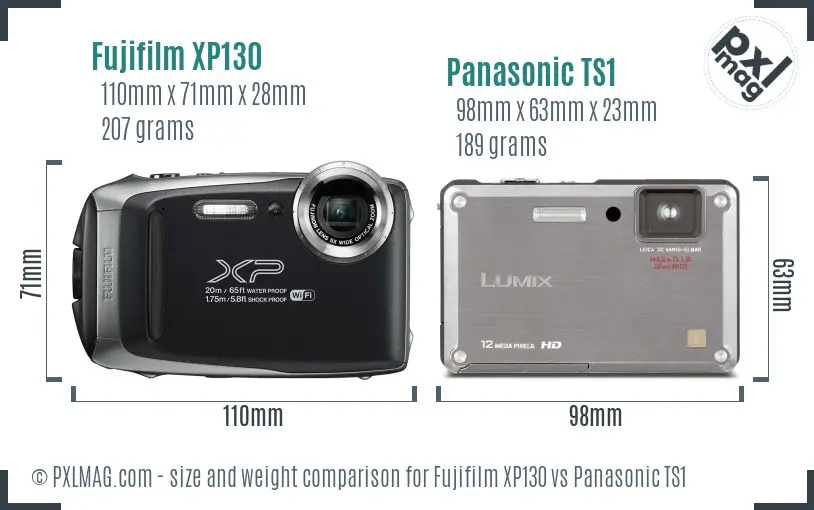 Fujifilm XP130 vs Panasonic TS1 size comparison