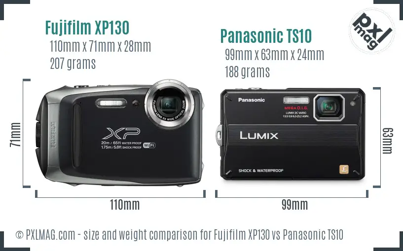 Fujifilm XP130 vs Panasonic TS10 size comparison