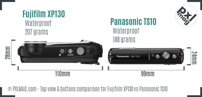Fujifilm XP130 vs Panasonic TS10 top view buttons comparison