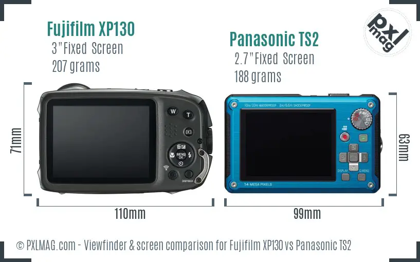 Fujifilm XP130 vs Panasonic TS2 Screen and Viewfinder comparison