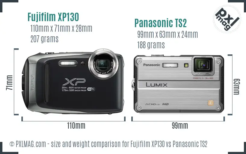 Fujifilm XP130 vs Panasonic TS2 size comparison