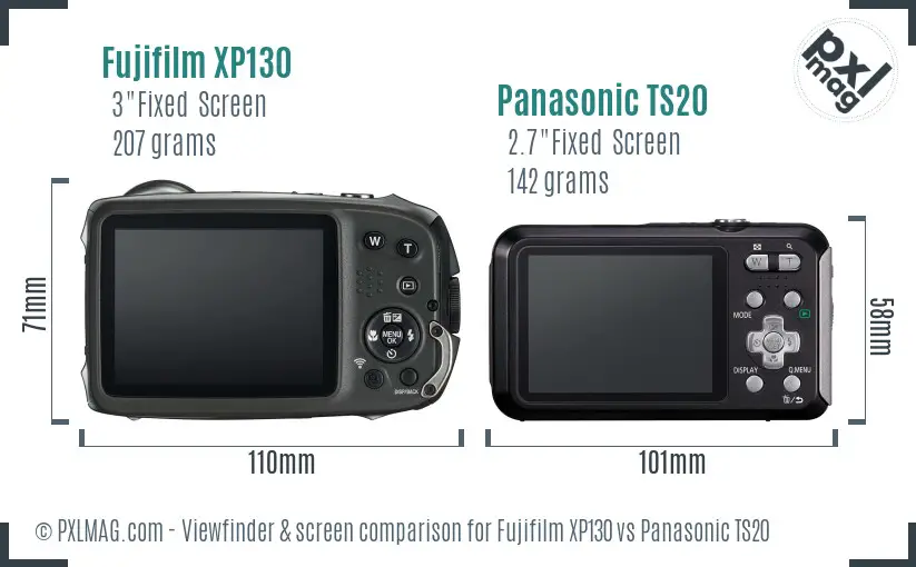 Fujifilm XP130 vs Panasonic TS20 Screen and Viewfinder comparison