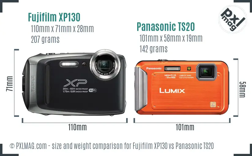 Fujifilm XP130 vs Panasonic TS20 size comparison