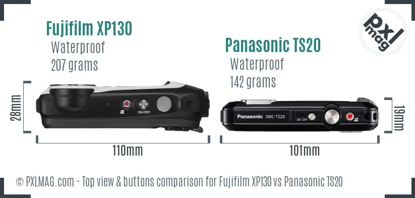 Fujifilm XP130 vs Panasonic TS20 top view buttons comparison