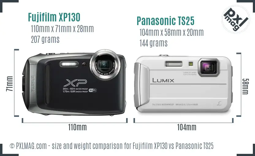 Fujifilm XP130 vs Panasonic TS25 size comparison