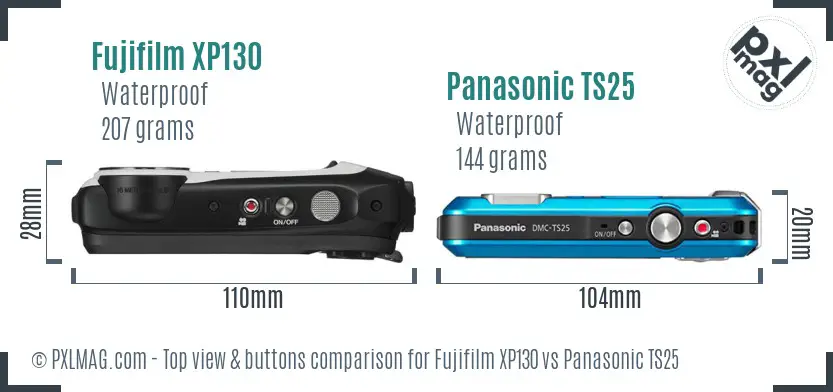 Fujifilm XP130 vs Panasonic TS25 top view buttons comparison