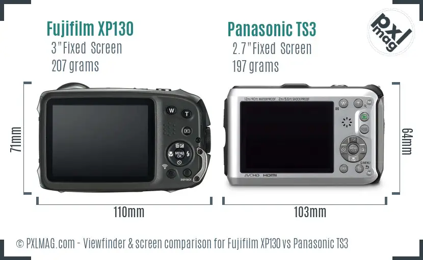 Fujifilm XP130 vs Panasonic TS3 Screen and Viewfinder comparison