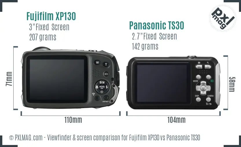 Fujifilm XP130 vs Panasonic TS30 Screen and Viewfinder comparison