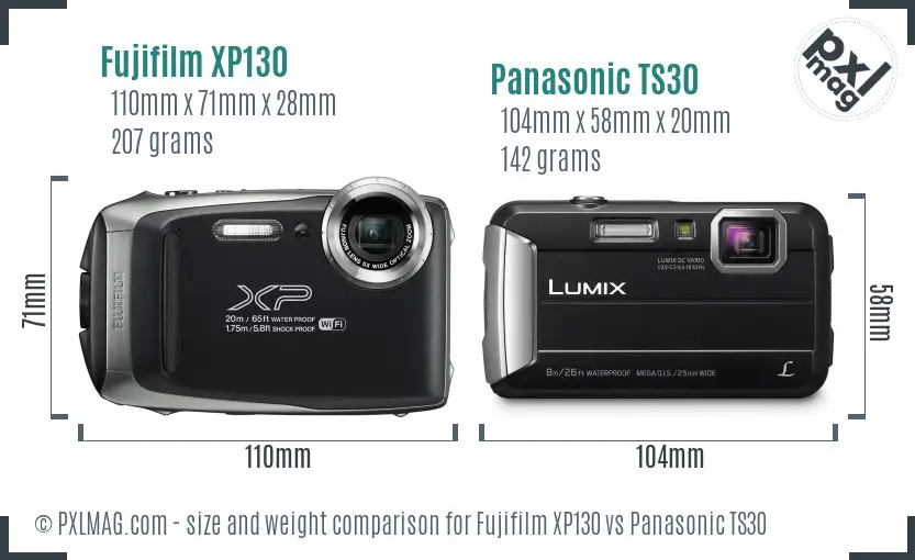 Fujifilm XP130 vs Panasonic TS30 size comparison