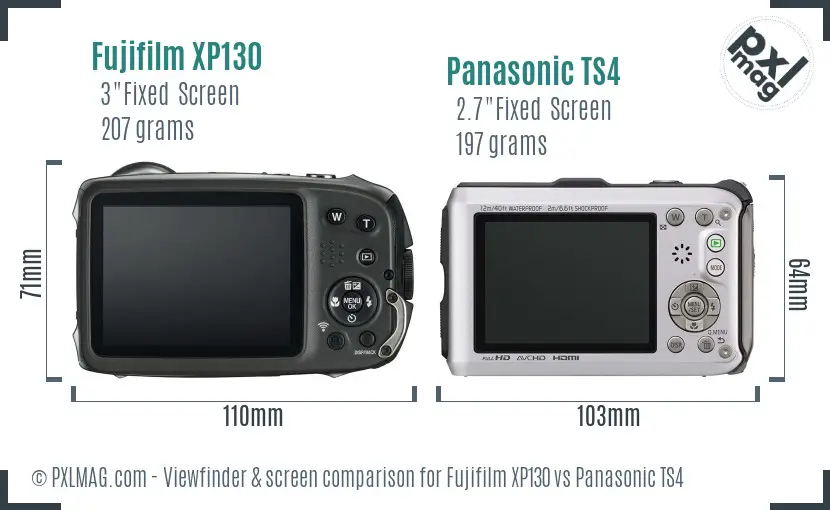 Fujifilm XP130 vs Panasonic TS4 Screen and Viewfinder comparison