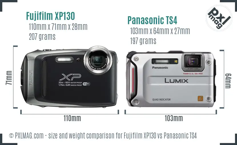 Fujifilm XP130 vs Panasonic TS4 size comparison