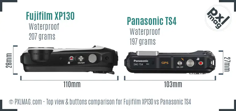 Fujifilm XP130 vs Panasonic TS4 top view buttons comparison