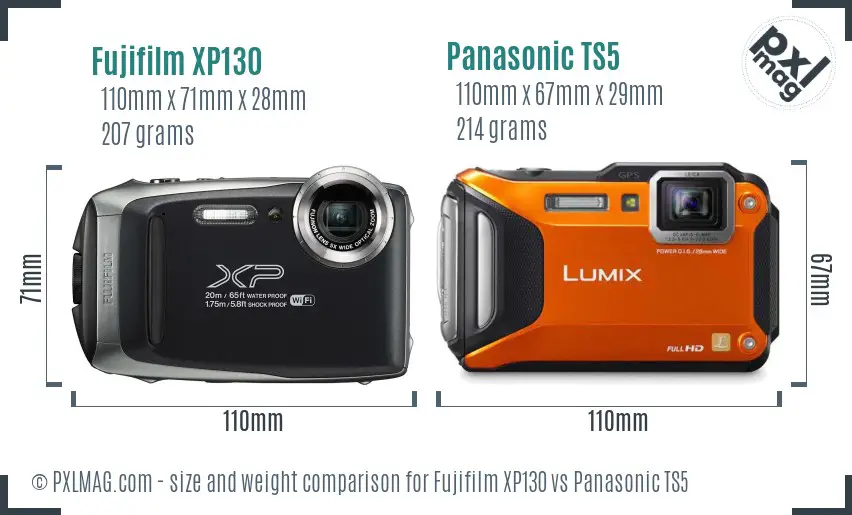 Fujifilm XP130 vs Panasonic TS5 size comparison